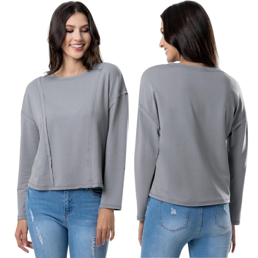 New Lee Crew Neck Cropped Waffle Knit Pullover Top SIze M